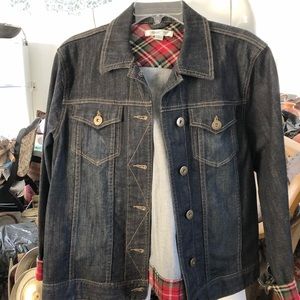 Coldwater Creek Denim Jean Jacket with Flannel Trim - Dark Denim Wash - Large L